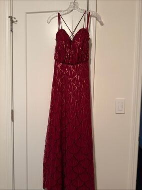 Red Sequin Maxi Dress with Crisscross Straps